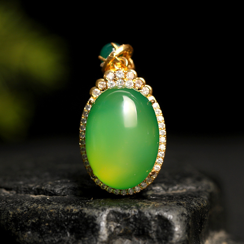 智贝详情图_22玉髓吊坠玉髓镶嵌观音佛吊坠古法金镶嵌款925