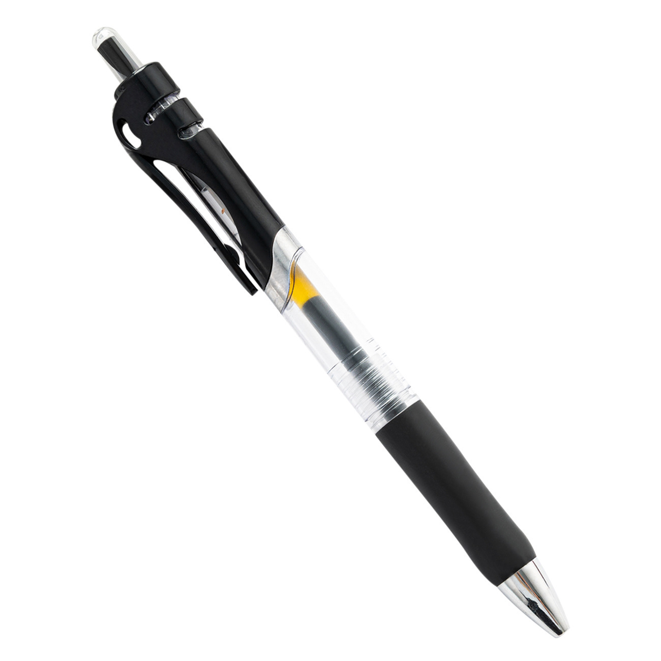 Bolígrafo de plástico transparente de 0.7mm papelería pulsable tipo de prensa estudiante negro con bolígrafo de oficina