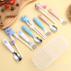 304ステンレス子供食器アイデア家庭用スプーンフォークセット赤ちゃんショートハンドルトレーニング食事スプーンフォーク授乳スプーン