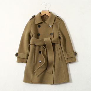 2025 New Autumn and Winter Korean Style Woolen Double-Sided Cashmere Outwear for Boys and Girls, Medium and Large Kidsren's Woolen Outwear