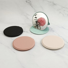 旅行便携圆形化妆镜PU皮革小镜子高清折叠化妆镜