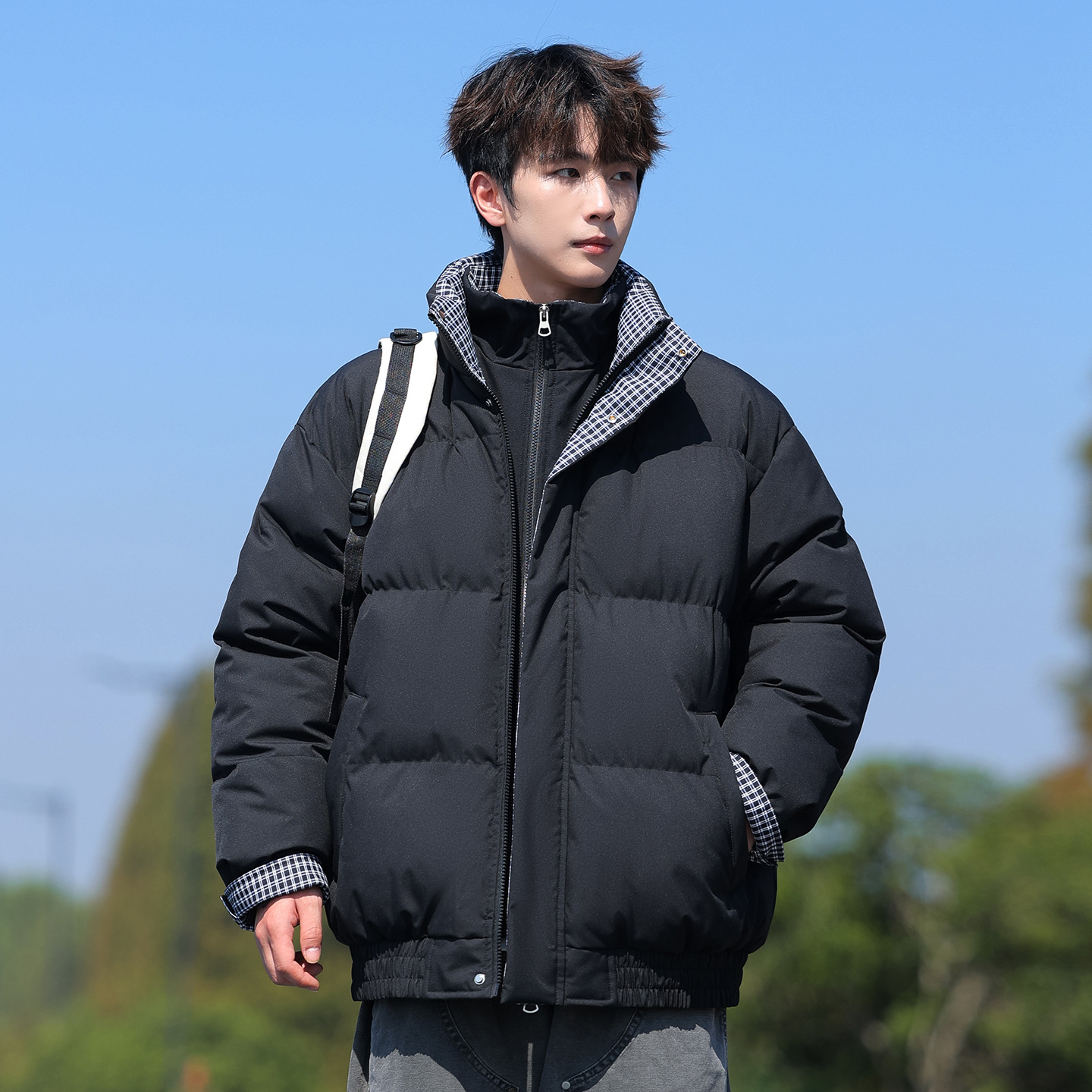 Trajes de algodón de pluma transfronterizos para hombres y mujeres 2025 nuevo invierno engrosado cuadrado falso de dos piezas de chaqueta de algodón chaqueta image 8