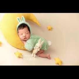 新生儿满月百天宝宝兔年套装服饰摄影道具 婴儿童小兔子拍照帽子