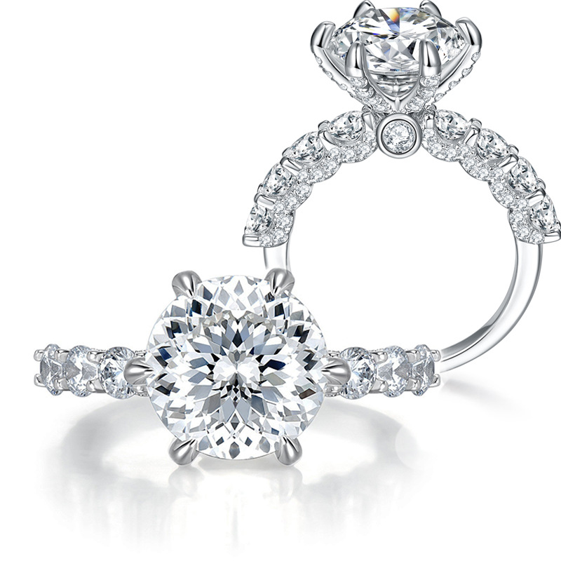 Yuntong Jewelry's 11mm 5-carat firework-cut moissanite ring, a hot seller on TikTok livestream, is an export-quality item.