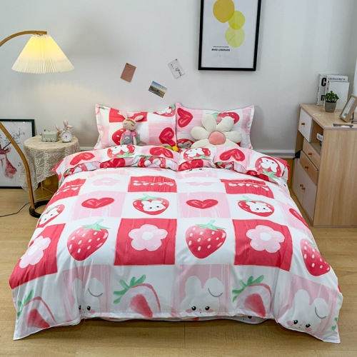 New Aloe Cotton Four-Piece Bedding Set (Sheet and Comforter) Manufacturer Wholesale and Distribution Cartoon Girl Heart Set