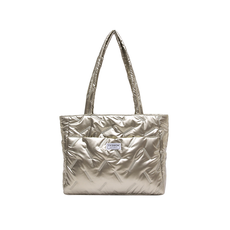 Bolsa de hombro de algodón de perla plegable para mujeres 2024 otoño y invierno nueva bolsa de transporte de pluma de moda de gran capacidad bolso especial