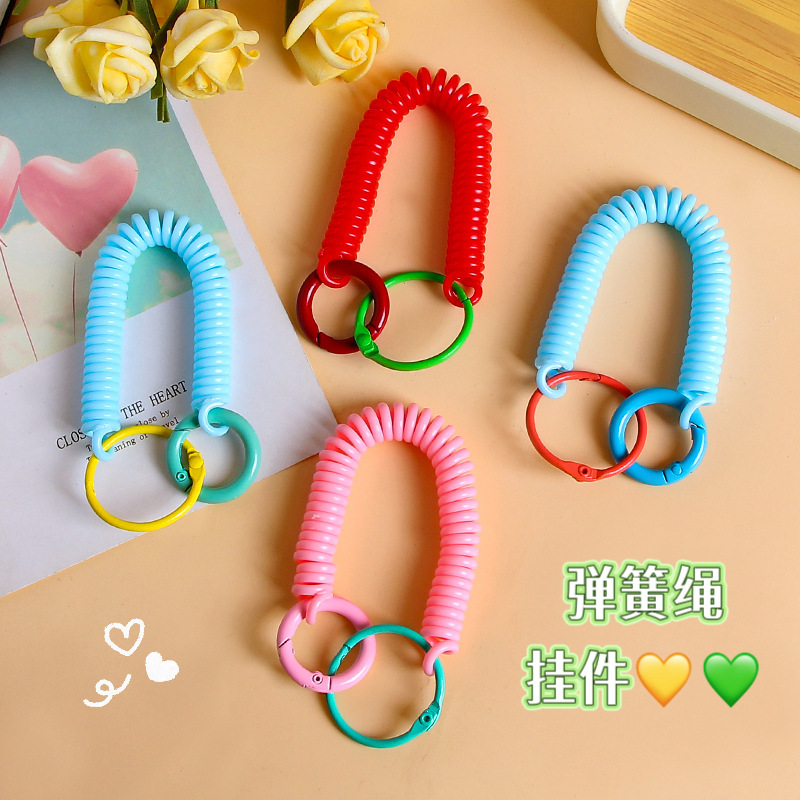 Colorful Spring Rope Phone Cord Keychain Plastic Retractable Anti-Lost Elastic Rope Ins Student School Bag Hanging Jewelry
