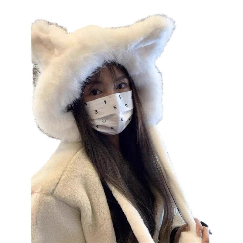 可爱狐狸耳朵毛绒绒帽子女秋冬新款保暖雷锋帽韩国护耳帽显脸小潮|undefined