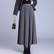 毛呢百褶大摆裙垂坠感长款修身A字裙2025年冬款松紧腰时尚半身裙