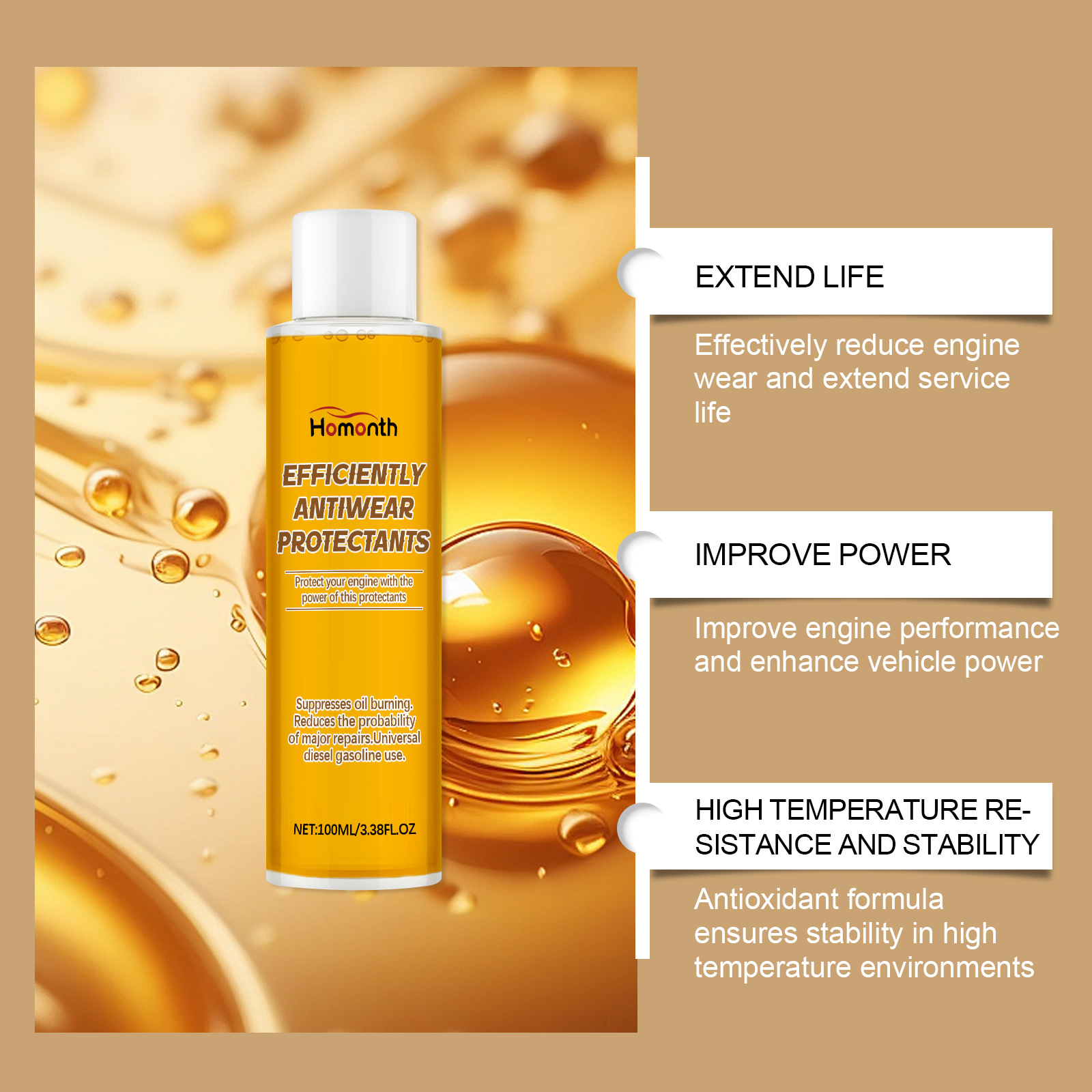 Homonth Engine Anti-Wear Protector Engine Break-In Protector Engine Maintenance Oil Additive