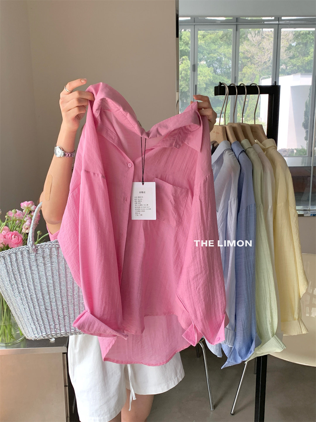 Áo sơ mi chống nắng nữ tay dài cổ bẻ dáng rộng chất liệu mỏng nhẹ — Vàng nhạt, xanh nhạt, Xanh Hàn, Xanh lá cây nhạtcolor chi tiết 9
