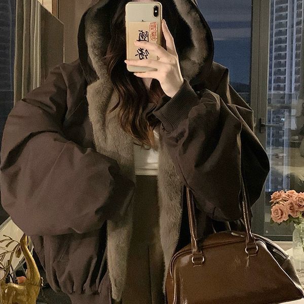 Reversible Parka 2025 Winter New Faux Fur Jacket Mountain Eagle Lazy Style Thickened Hooded Coat for Women