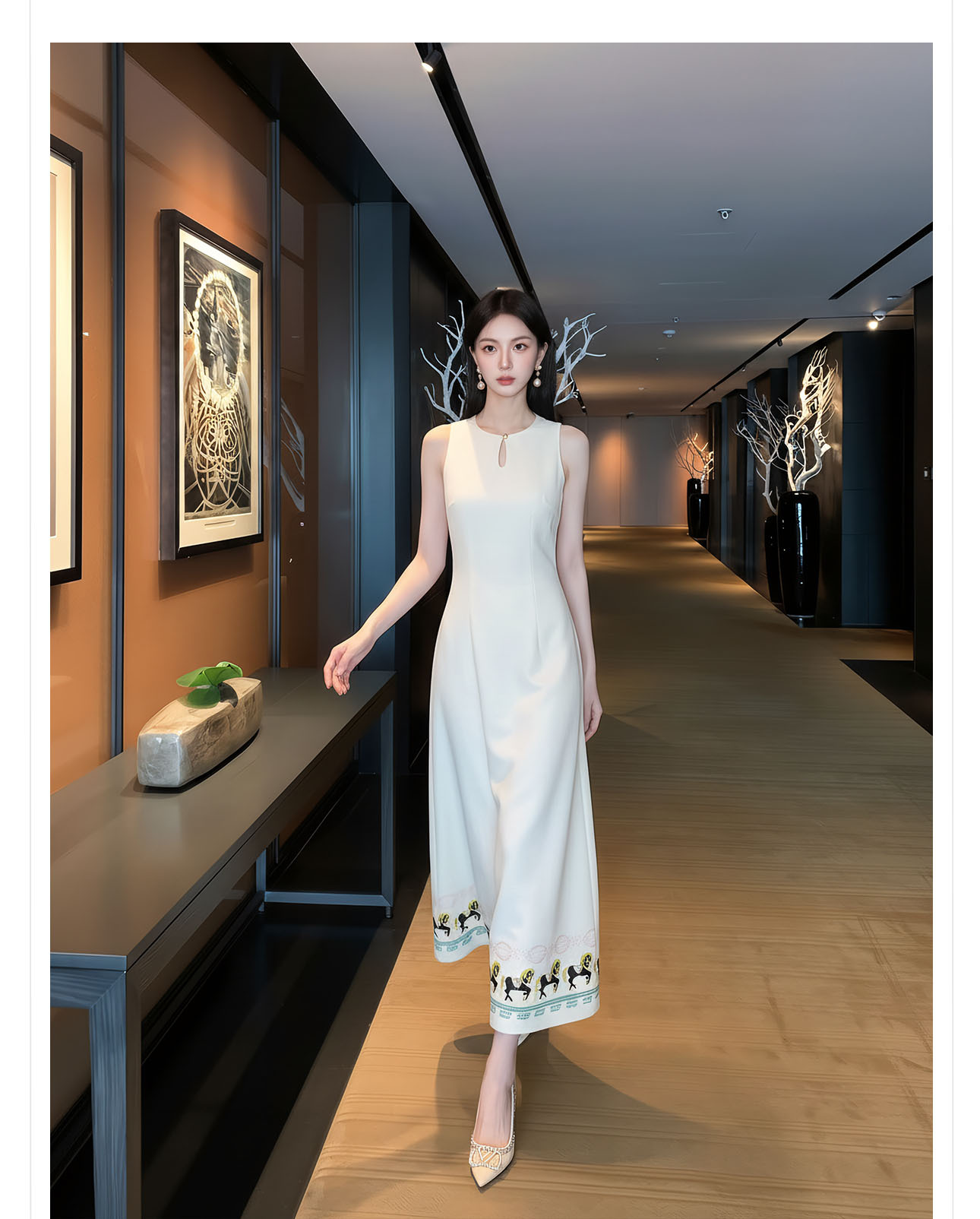 Đầm maxi nữ thêu tay cổ điển Trung Hoa không tay mùa hè — váy liền chi tiết 8
