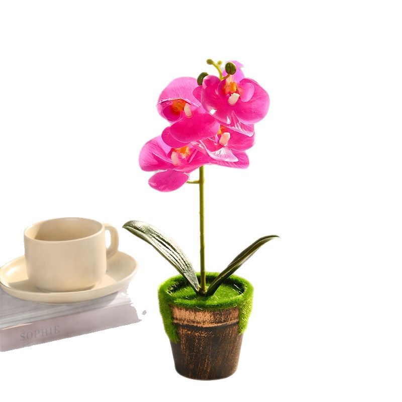 Flor falsa sensación de orquídea mariposa pequeña flor artificial bonsai maceta decoración del hogar fotografía verde decoración de boda flores simuladas