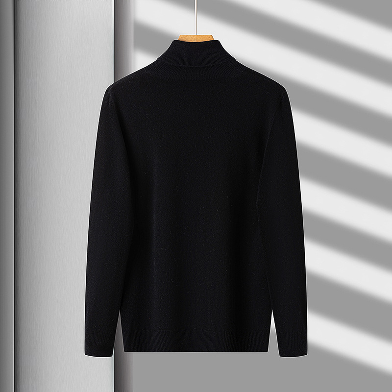 Camisa de punto otoño y invierno nuevo estilo de lana pura hombre de cuello alto delgado moda cálida manga larga suéter de hombre casual