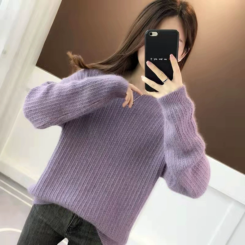 秋冬新款圆领套头毛衣女打底衫2025韩版宽松纯色针织衫长袖女外穿
