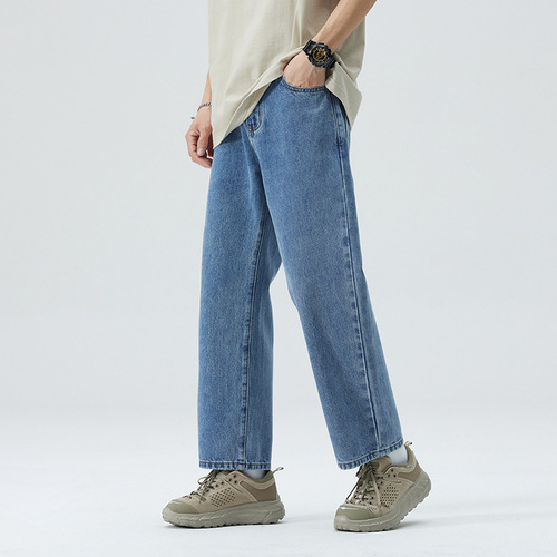 Men's Summer New Casual Fashion Loose American Retro Straight Leg Nine-Degree Pants