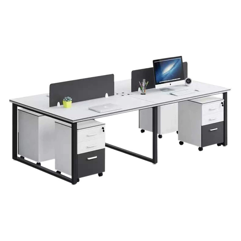 Современный простой офисный стол для персонала, рабочая станция на 4/6 человек с экраном, держателем для карт и компьютерным столом, белый рабочий стол для сотрудников