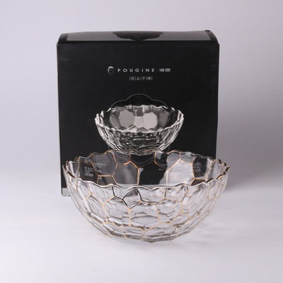 水晶玻璃果斗蜂巢水立方水果盘子 创意描金糖果盘装饰果盘批发