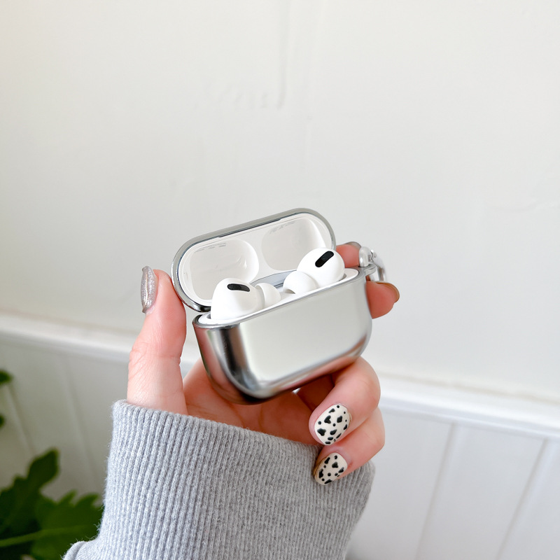 Aplicable para Airpods Pro2 cubierta de Apple 3 generación cubierta de auriculares 4 generación de aluminio eléctrico quinta generación pro3 cubierta suave plata