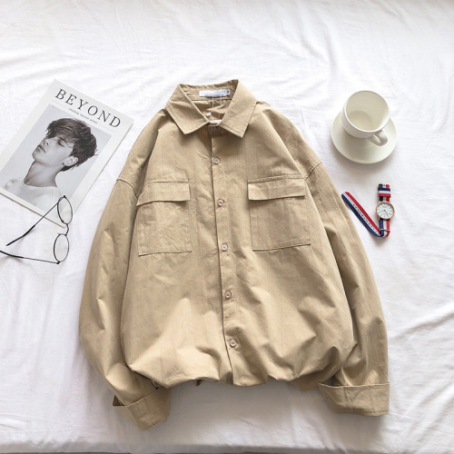 Spring and Autumn Hong Kong-style Trendy Brand Workwear Shirt for Men – Korean-Style, Versatile, Loose-Fit, Student-Friendly, Cool, Long-Sleeve Top for Outwear