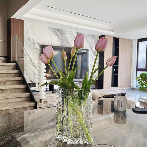 Ins Internet celebrity light luxury handmade transparent glass vase modern simple water-grown flower arrangement flowers living room decoration ornaments