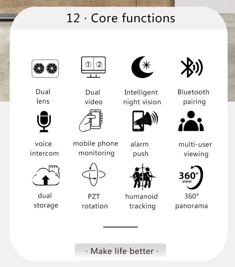 ICSEE çift lens WIFI gözetim kamerası, motorlu başlık