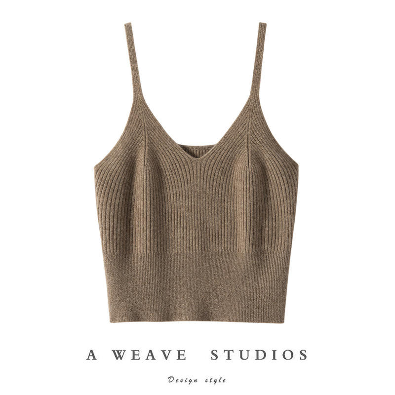 French V Neck 100% Cashmere Women's Knitted Camisole Can Be Worn Inside or Outside Ins Fashionable Slimming Look Multi-Color Optional