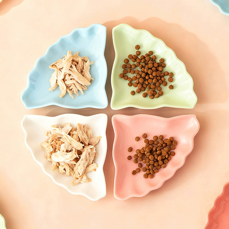 Cat Bowl Ceramic Snack Plate Anti-Knock Pet Dinner Plate Cat Food Bowl Kitten Canned Dog Bowl Puppy Dish Combination