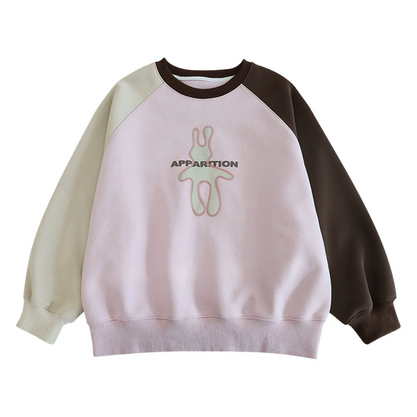 Детская толстовка для девочек, осень-зима 2026, новая модель, свободный крой, круглый вырез, с мультяшным принтом, повседневный лонгслив, на флисовой подкладке.