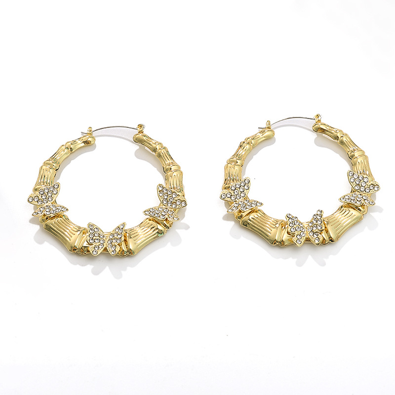 Mayorista Europa y América moda temperamento exagerado personalidad mariposa pendientes de diamantes círculo pendientes de orejas para mujeres image 6