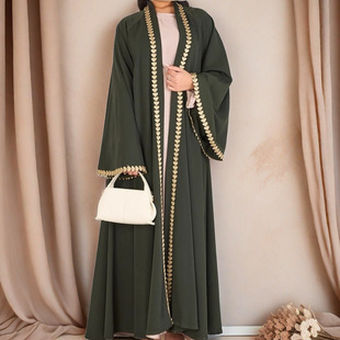 Customized Lace Cardigan Abaya Robe Dubai Elegant Dress Middle Eastern Fashion Muslim Women's Clothing Cross-Border