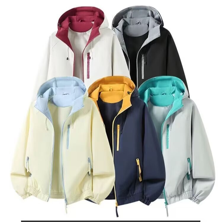 2026 Spring and Autumn New Color-Block Hooded Jacket, Color-Contrast Fluffy Youthful Windproof and Waterproof Jacket for Men and Women 2026 Spring and Autumn New Color-Block Hooded Jacket, Color-Contrast Fluffy Youthful Windproof and Waterproof Jacket for Men and Women