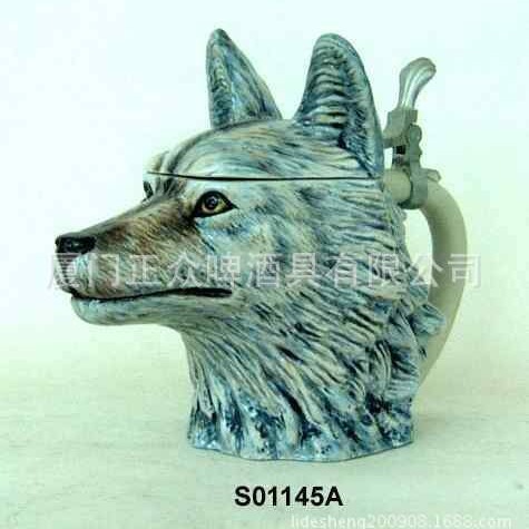 啤酒杯陶瓷啤酒杯德国浮雕带盖3D立体beer stein with pewter lid