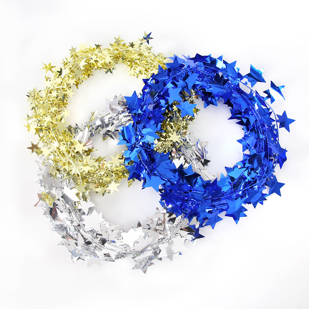 Decoración del Día de la Independencia de los Estados Unidos Guirnaldas de flores de estrellas de caña Fiesta de Retiro de colorido alambre rojo, blanco, azul, estrella de pentaco dibujar flores