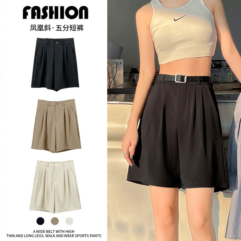 Five-Point Suit Shorts for Women 2025 Spring and Summer Thin High-Waisted A-Line Straight Wide-Leg Loose Casual Hong Kong Style Mid-Pants