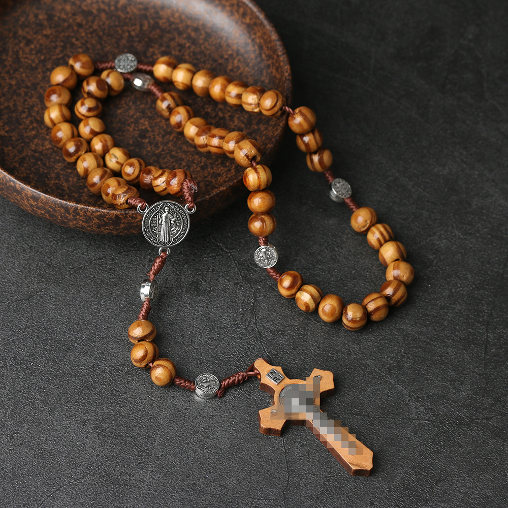 Catholic Rosary Cross Pendant 10mm Natural Jewelry