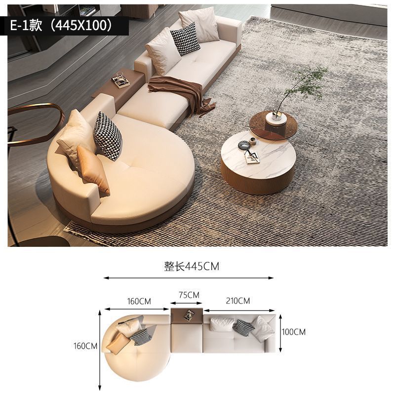 Sala de estar de lujo ligero gran piso plano estilo italiano minimalista sofá de cuero Connery diseñador de villa arco sofá de forma especial image 19