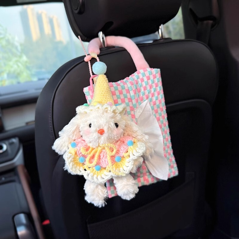 Cute Rabbit Car Paper Towel Hanging Bag Car Paper Box Car Seat Storage 2025 New Hanging Doll