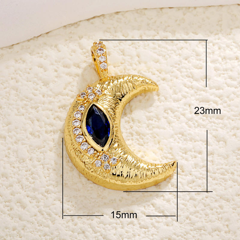 DIY 銅メッキ 18 k ゴールドムーンスターネックレスペンダントオイルドリップジルコン五芒星ブレスレットイヤリングキーホルダーペンダント|undefined