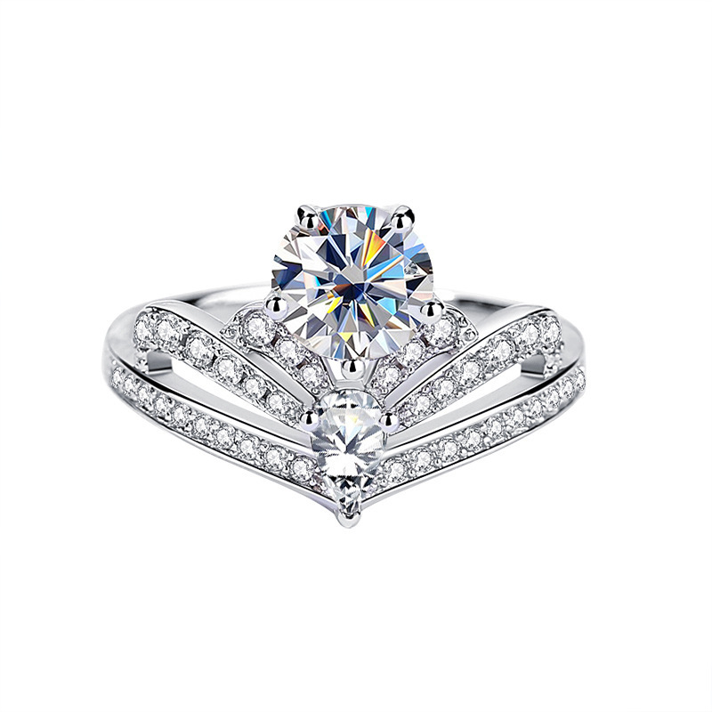 Nuevo anillo de piedra de moissan de 1 quilate de plata esterlina 925 de la corona europea y americana de lujo ligero de la fuente de anillo de anillo