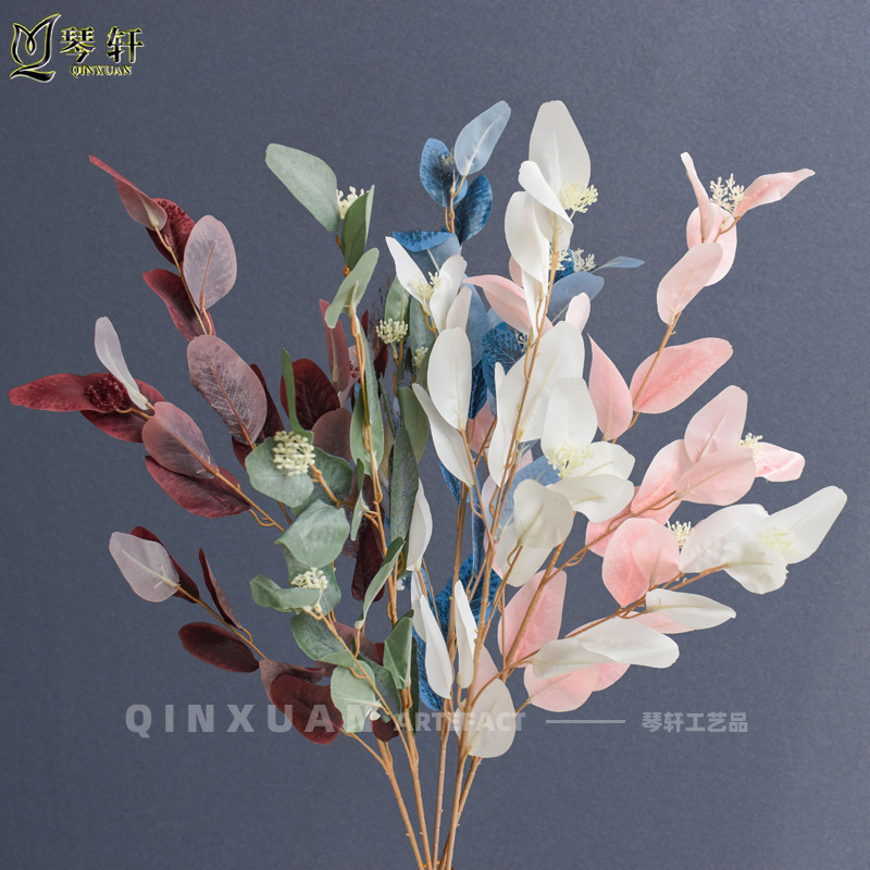 Artificial green plants with fruit eucalyptus leaves, artificial flowers for wedding celebrations, hall furniture, hotel decorations, flower apple leaves, fake flowers