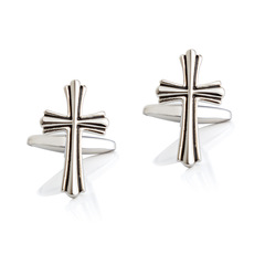 High-end electroplated silver enamel cross-shaped copper metal cufflinks for men, French-style shirt cufflinks wholesale