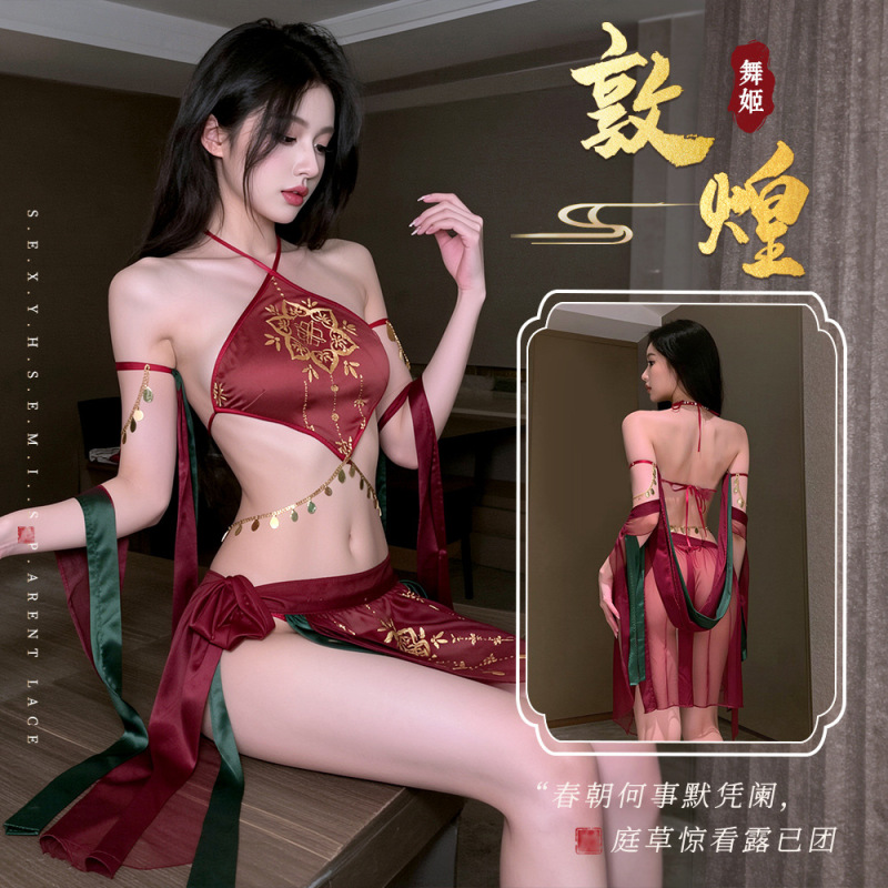 Nighttime Sensual Lingerie: Sexy Dunhuang Flying Fairy Exotic Set, Halter Neck Bellyband Classical Outfit Nighttime Sensual Lingerie: Sexy Dunhuang Flying Fairy Exotic Set, Halter Neck Bellyband Classical Outfit