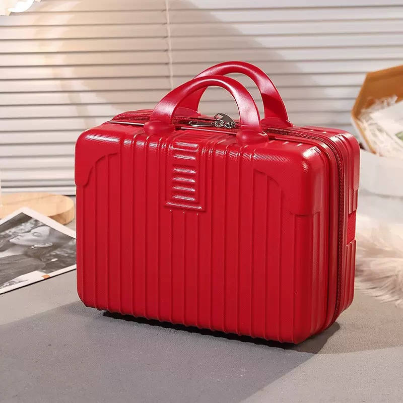 Maleta de 14 pulgadas, estuche de cosméticos, equipaje rojo de boda, caja de dote de mujer pequeña, bolsa de cosméticos portátil de novia