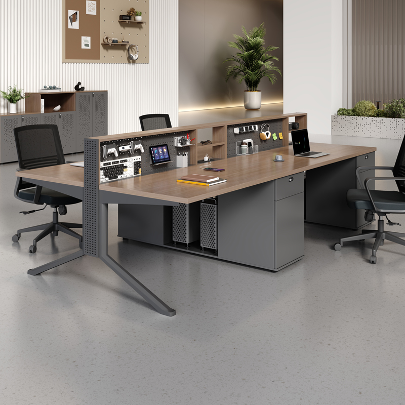 Simple Modern Office Desk with Staff Workstation Pegboard, Hanging Board, Storage Screen, Desk and Chair Combination for Two to Four People