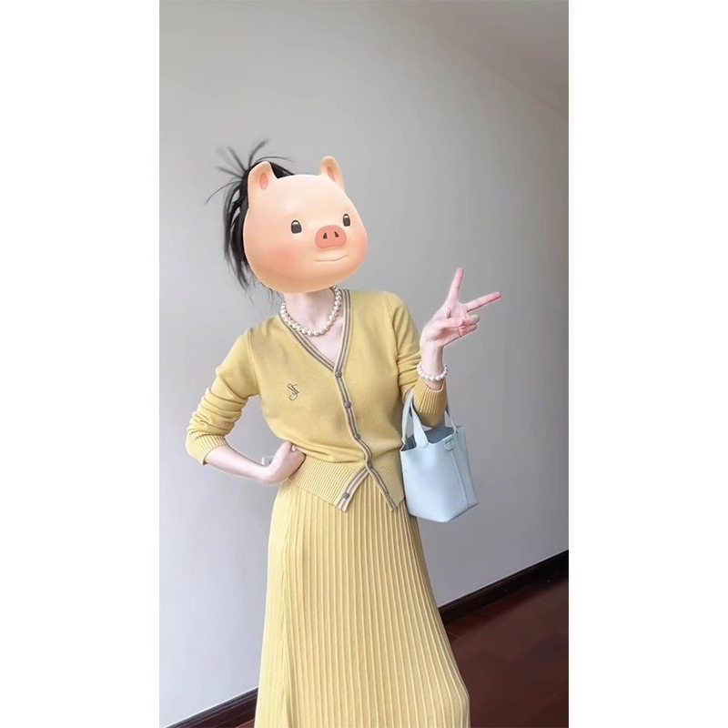 实价现货开春穿搭一整套超火春季千金感针织上衣搭配半身裙两件套|undefined