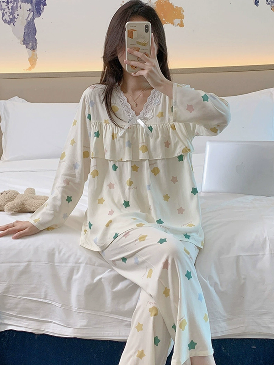 Autumn pijama, long-sleeve, shockproof set, plus size