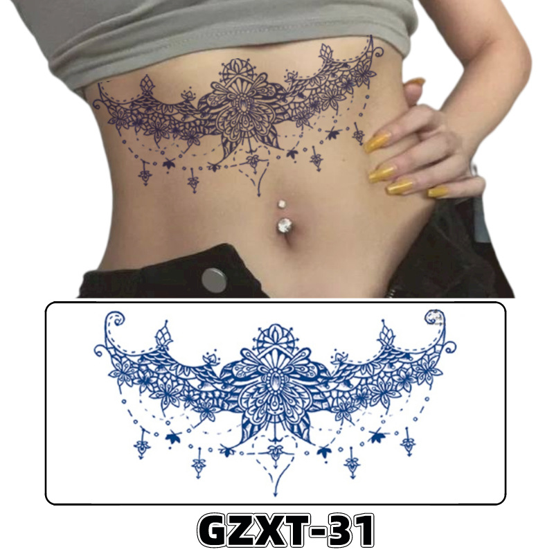 Pegatinas de tatuaje de jugo de pecho de flores pegatinas de tatuaje de hierbas de brazo grande de flores sudor impermeable media hoja alas de flores pegatinas de tatuaje al por mayor