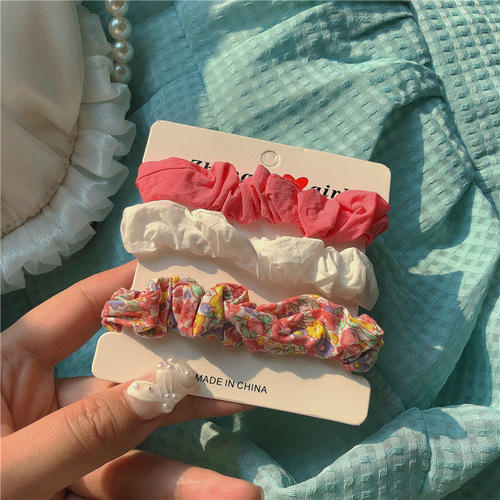 Pink and tender spring color ~ 3 pieces of floral hair tie combination small fresh blue pink hair rope hair accessories headband